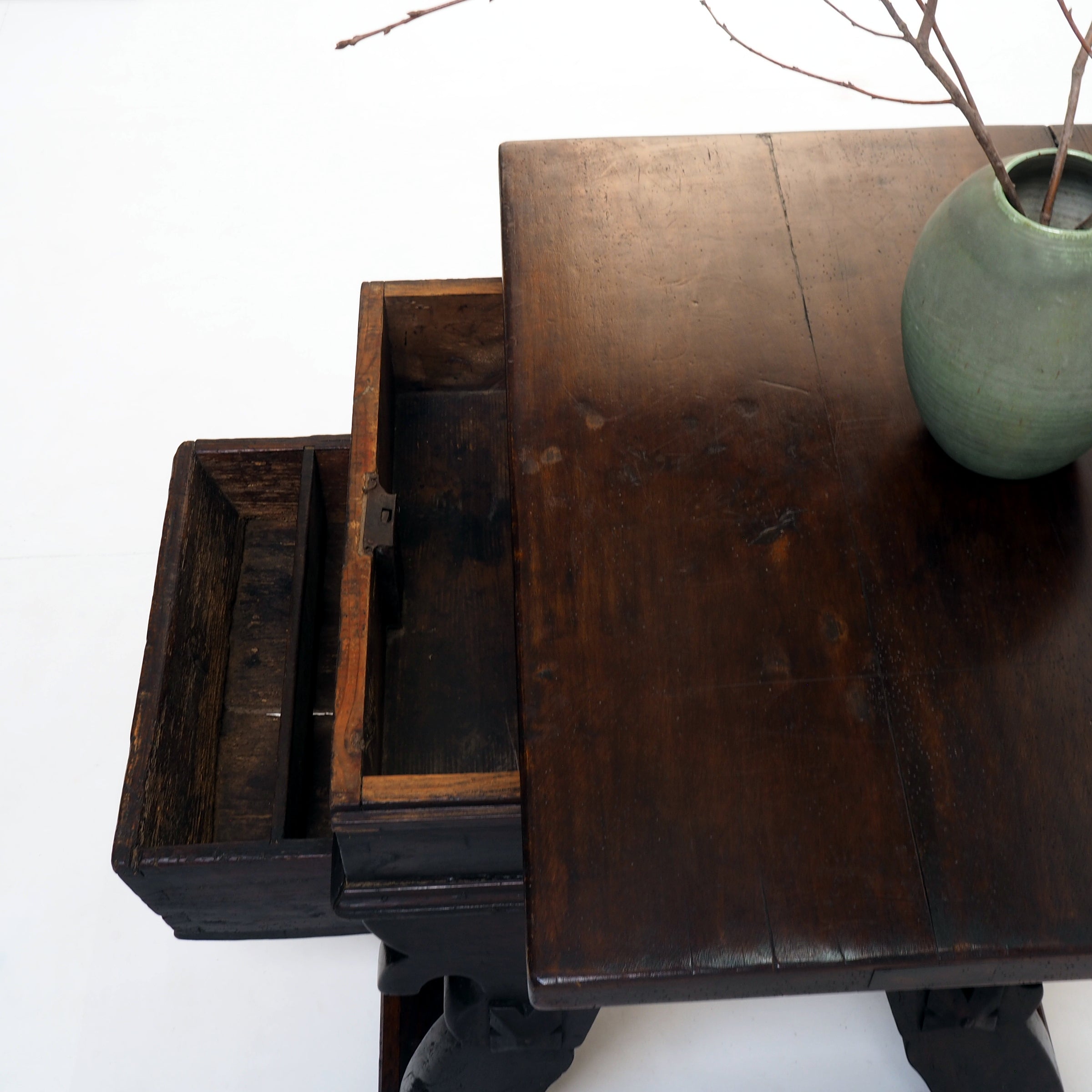 Antique_European_Banker's_or_Rent_Table_with_Sliding_Top_and_Hidden_Storage,_Possibly_Walnut,_18th_Century