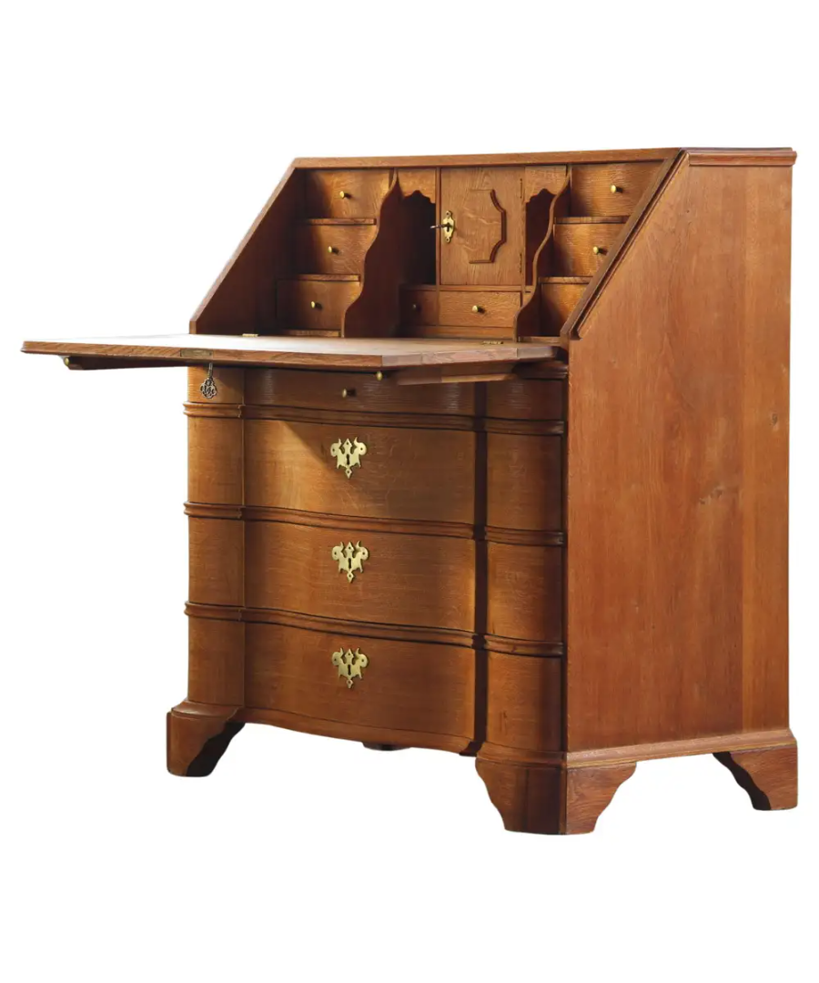 Antique_Baroque_Revival_Solid_Oak_Secretary_Bureau_with_Drop-Front_Writing_Desk,_Early_20th_Century