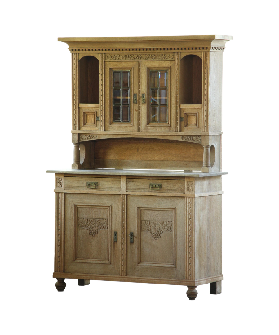 Antique_Danish_Oak_and_Pine_Buffet_Cabinet_with_Carved_Grape_Motifs_and_Glass_Doors,_19th_Century