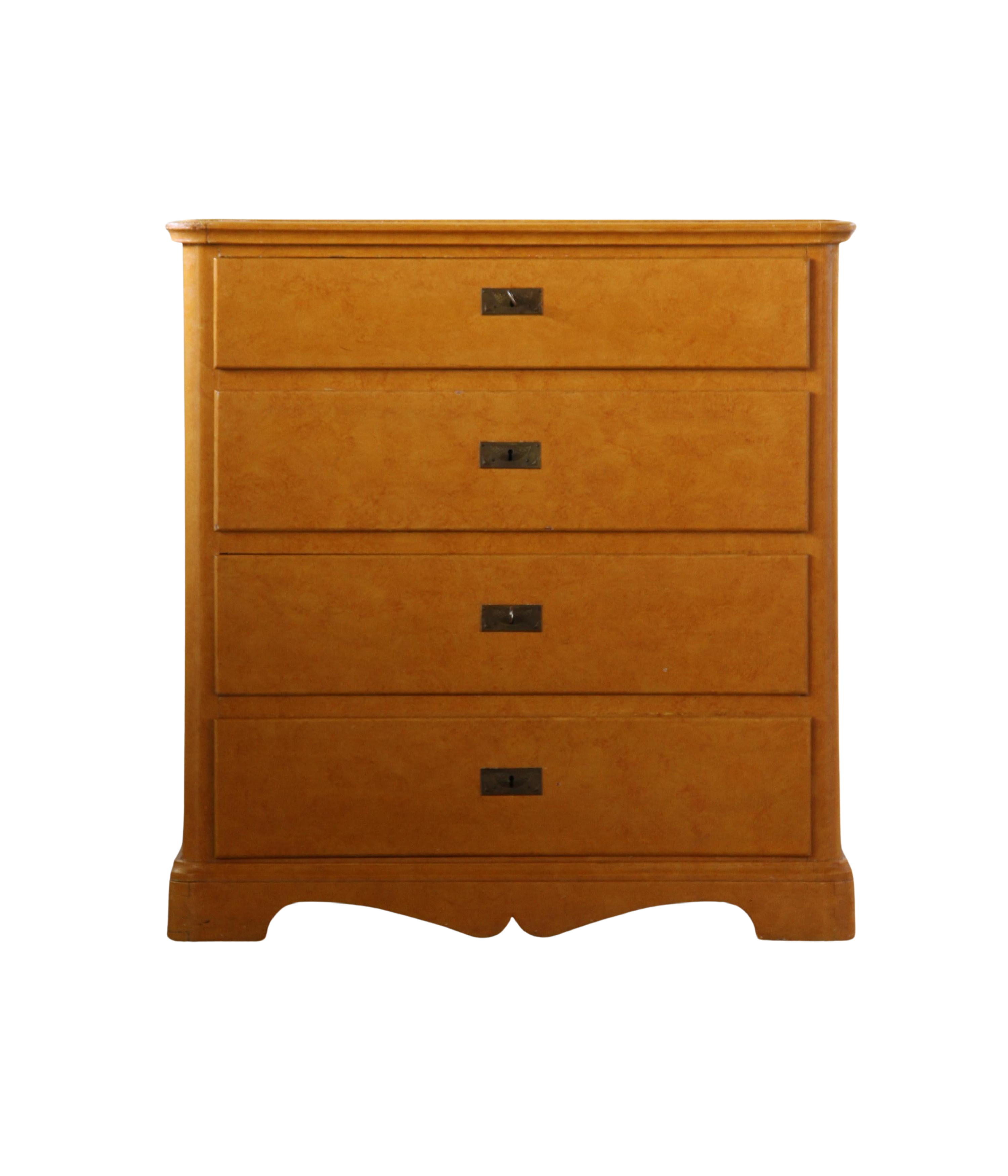 Antique_Danish_Painted_Pine_Chest_of_Four_Drawers_with_Faux_Birch_Root_Finish_and_Brass_Fittings