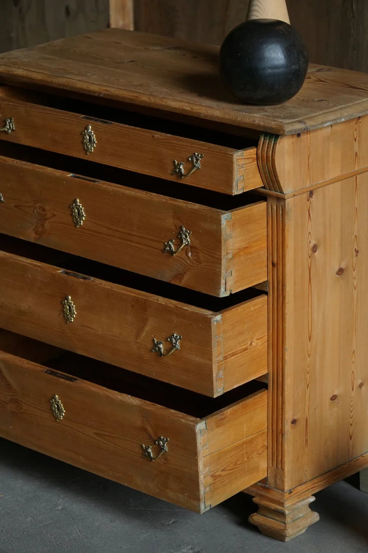 Antique_Danish_Pine_Chest_of_Drawers_with_Brass_Handles,_Scandinavian,_19th_Century
