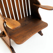 Antique_Dutch_Arts_and_Crafts_Hall_Bench_in_Solid_Oak_and_Red_Velvet,_Netherlands,_Early_1900s