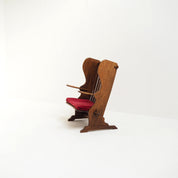 Antique_Dutch_Arts_and_Crafts_Hall_Bench_in_Solid_Oak_and_Red_Velvet,_Netherlands,_Early_1900s