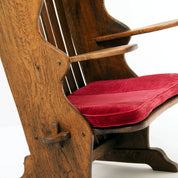 Antique_Dutch_Arts_and_Crafts_Hall_Bench_in_Solid_Oak_and_Red_Velvet,_Netherlands,_Early_1900s