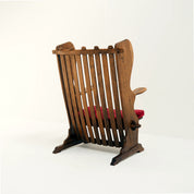 Antique_Dutch_Arts_and_Crafts_Hall_Bench_in_Solid_Oak_and_Red_Velvet,_Netherlands,_Early_1900s