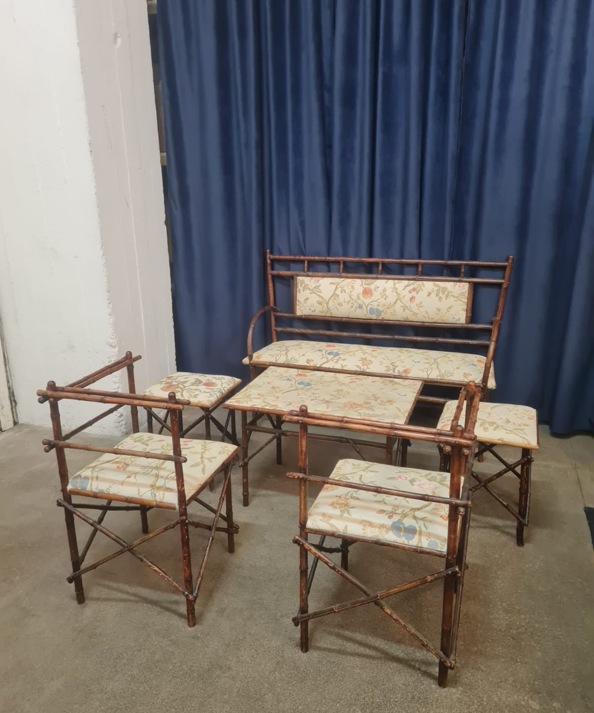 Set_of_Antique_Faux_Bamboo_Parlor_Armchair,_,_taburet,_coffee_table_and_bench_By_Maison_Staněk_Prague_from_1910