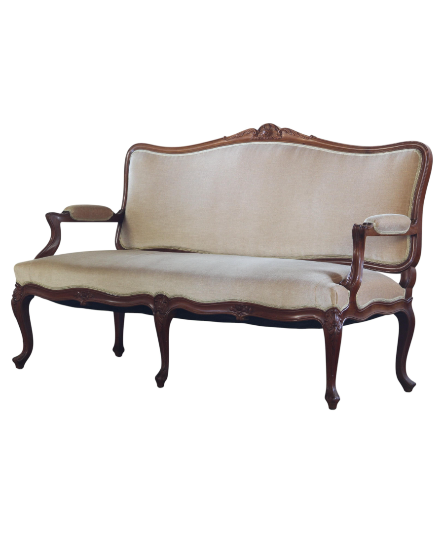 Antique_French_Louis_XV_Style_Walnut_Sofa_with_Floral_Carvings_and_Velvet_Upholstery,_Mid-19th_Century