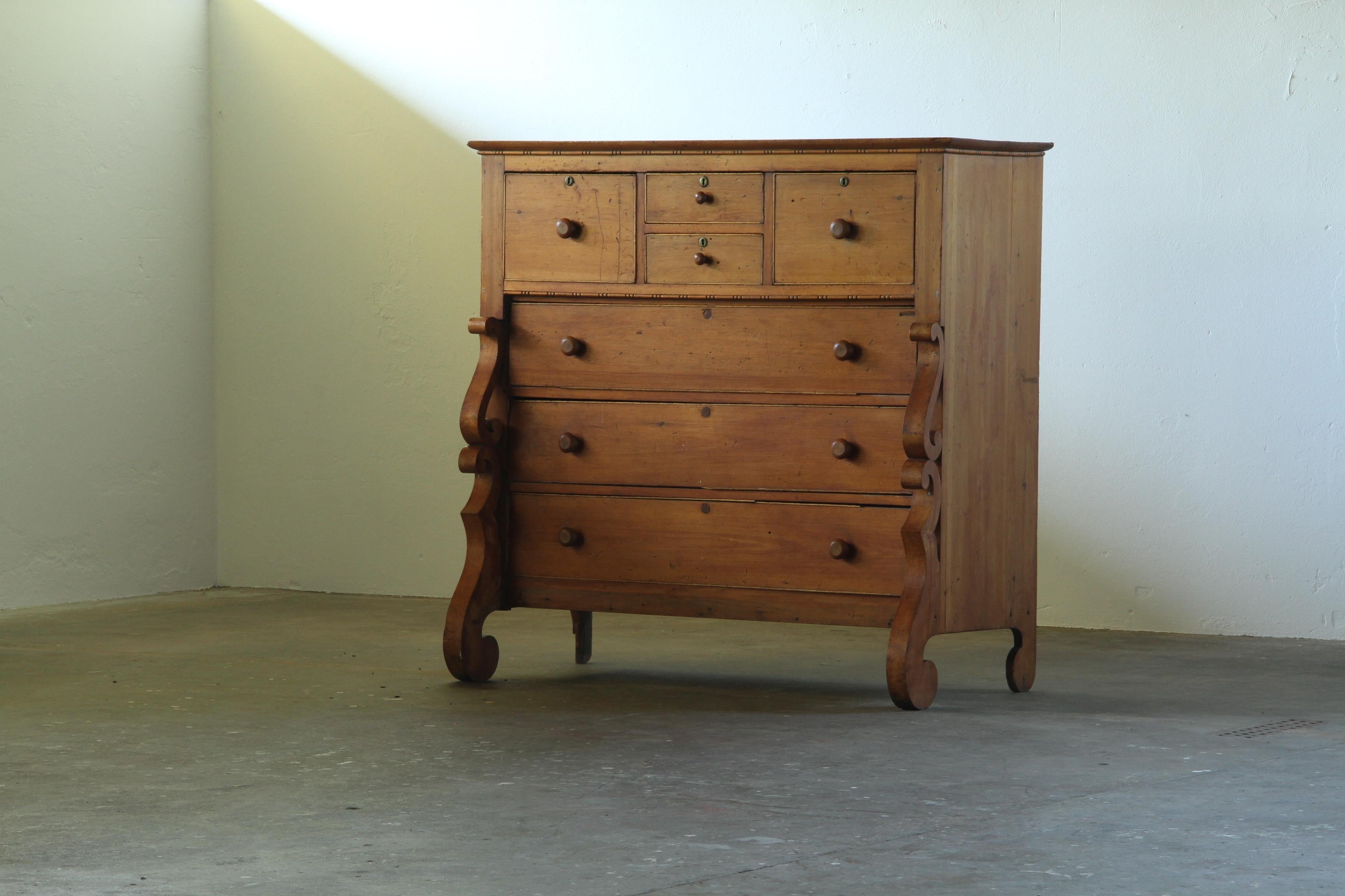 Antique_Solid_Pine_Chest_of_Drawers_with_Carved_Legs,_Victorian_and_American_Empire_Style