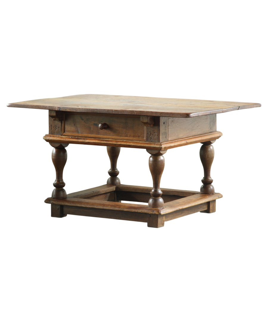 Antique_Solid_Oak_Farmhouse_Tavern_Table_with_Baroque_Details_and_Drawer