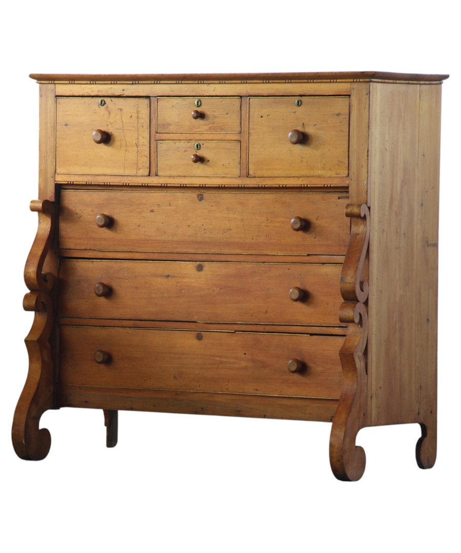 Antique_Solid_Pine_Chest_of_Drawers_with_Carved_Legs,_Victorian_and_American_Empire_Style