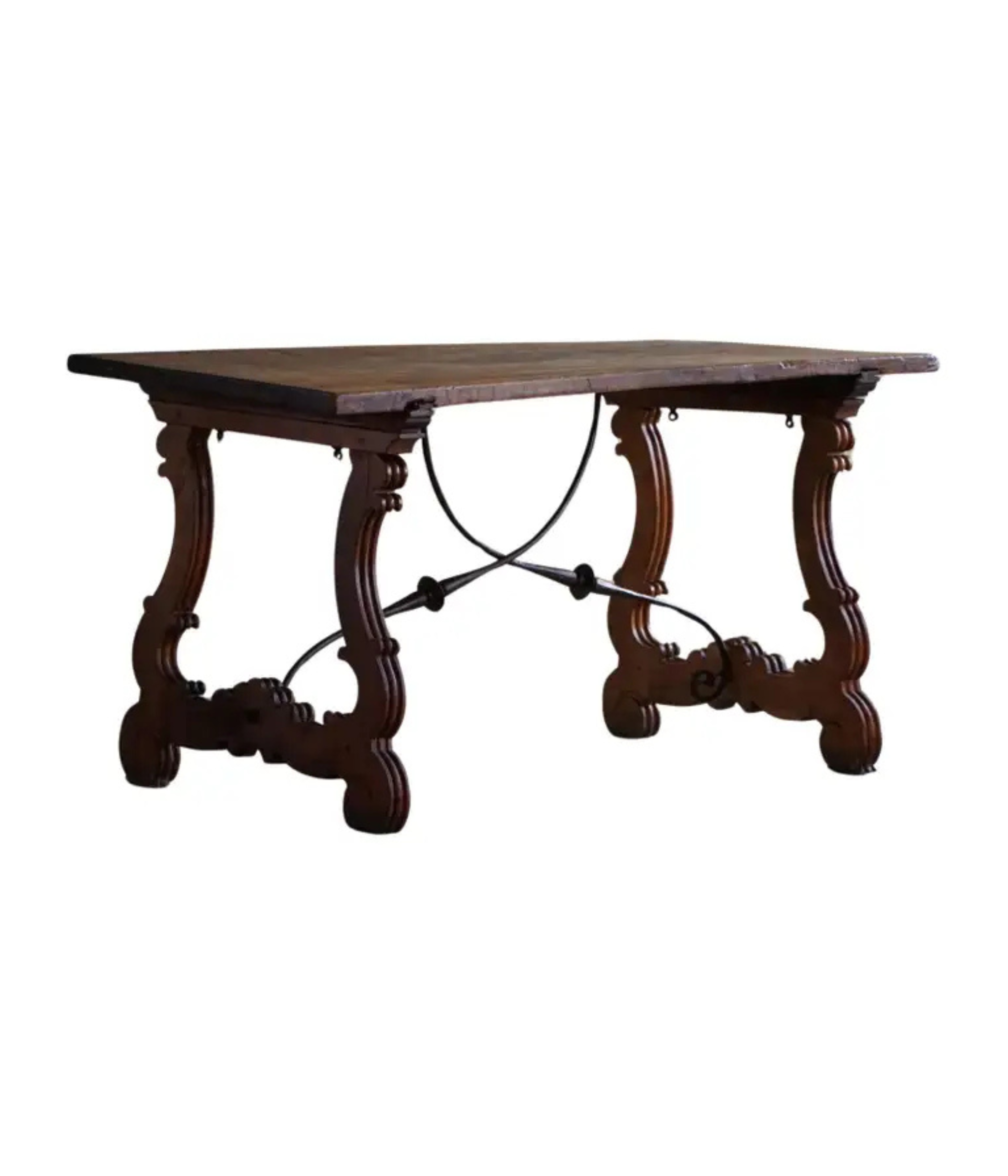 Antique_Spanish_Brutalist_Table_in_Solid_Oak_&_Wrought_Iron,_19th_Century