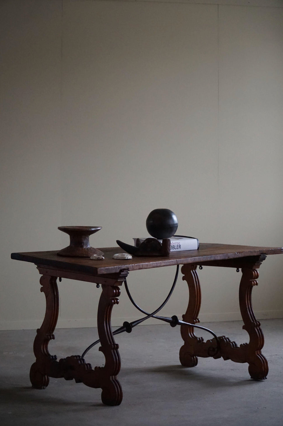 Antique_Spanish_Brutalist_Table_in_Solid_Oak_&_Wrought_Iron,_19th_Century