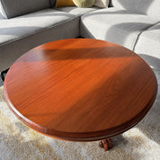 Antique_Round_Coffee_Table,_Solid_Wood,_Claw_Foot_Pedestal,_Victorian_Style