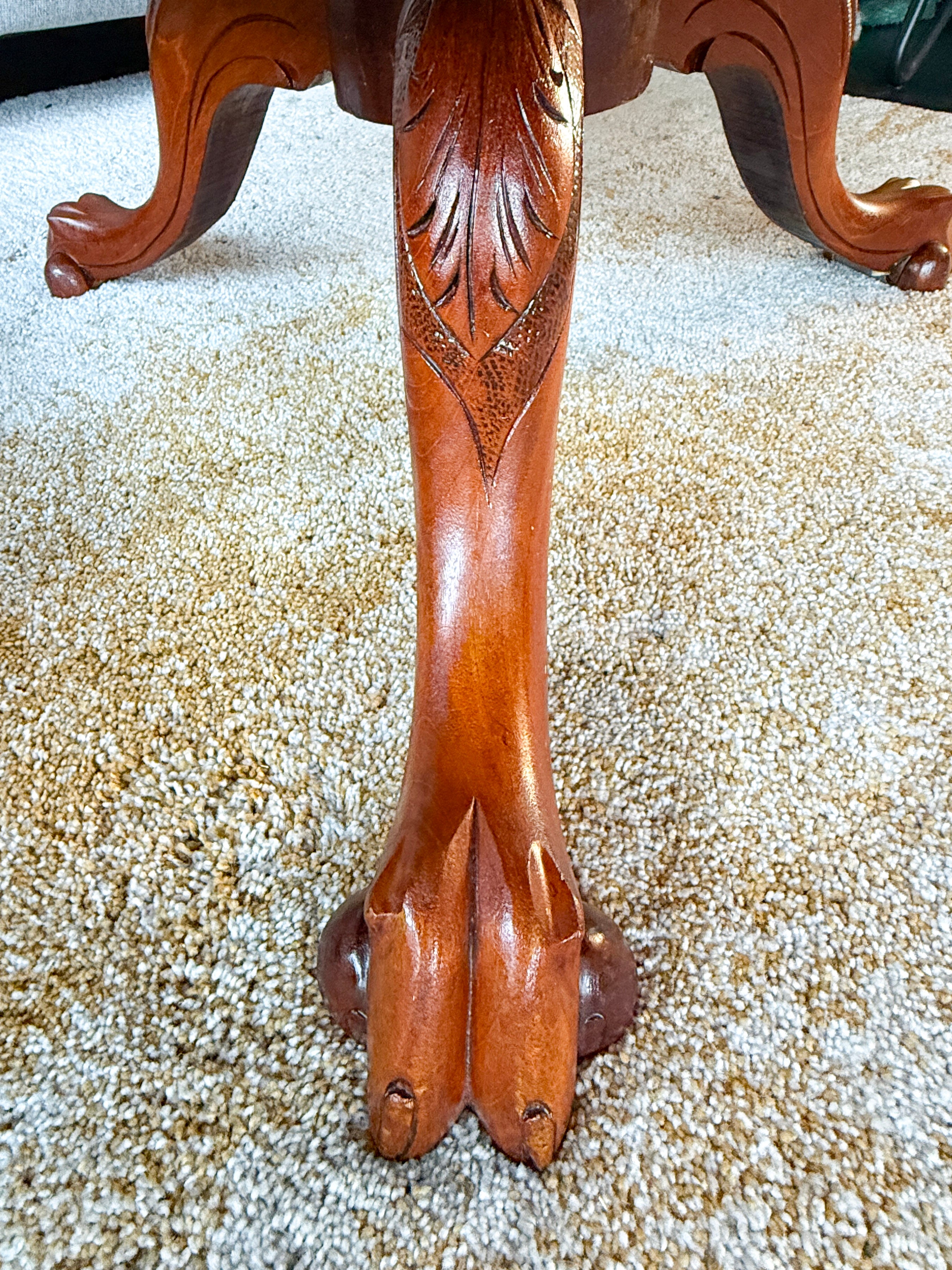 Antique_Round_Coffee_Table,_Solid_Wood,_Claw_Foot_Pedestal,_Victorian_Style