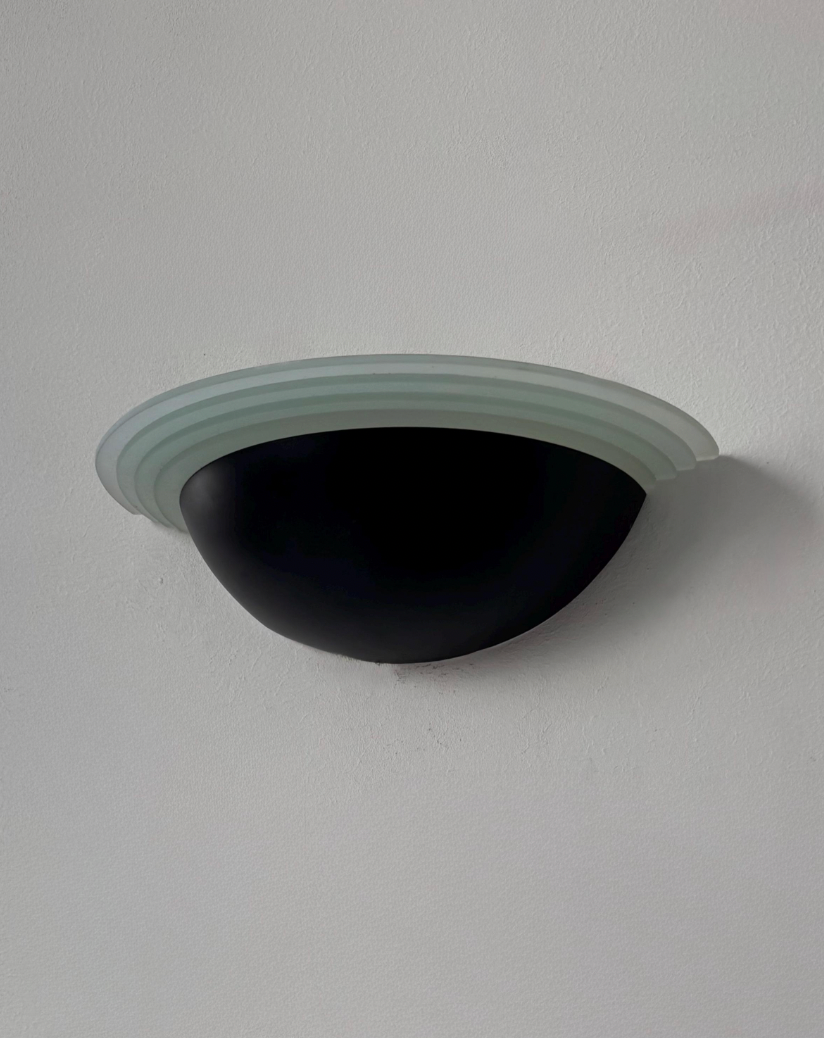 French_Black_Metal_and_Frosted_Glass_Wall_Light,_1970s