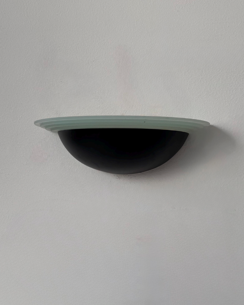 French_Black_Metal_and_Frosted_Glass_Wall_Light,_1970s