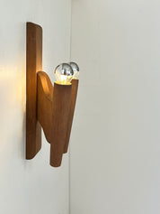French_Double_Wall_Light_in_Solid_Oak,_1950s
