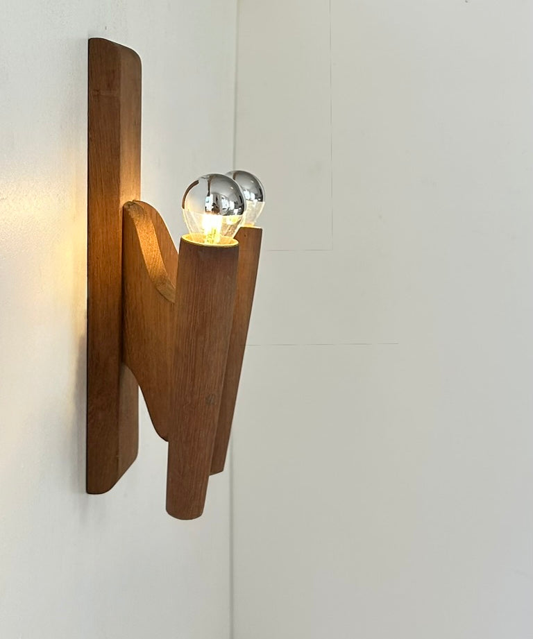 French_Double_Wall_Light_in_Solid_Oak,_1950s