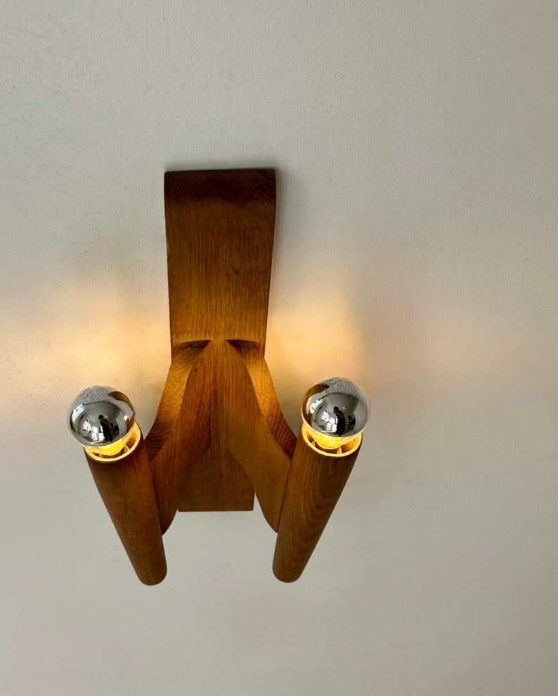 French_Double_Wall_Light_in_Solid_Oak,_1950s
