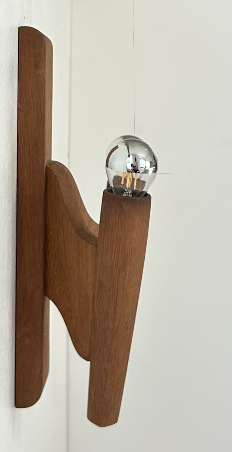 French_Double_Wall_Light_in_Solid_Oak,_1950s