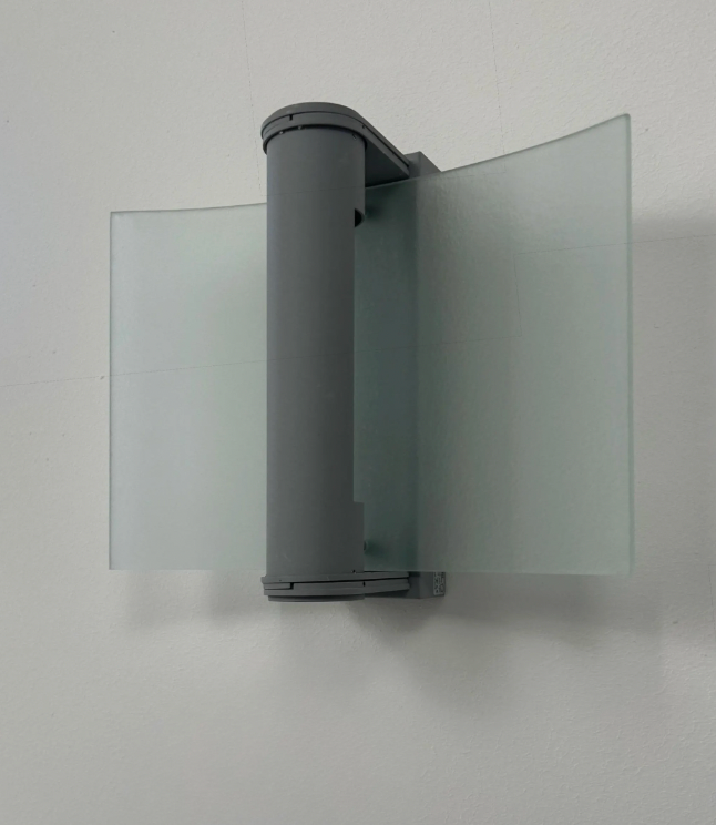 French_Grey_Metal_and_Curved_Sandblasted_Glass_Wall_Sconce,_1980s