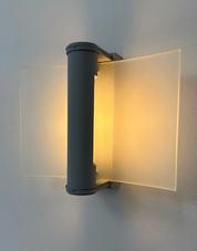 French_Grey_Metal_and_Curved_Sandblasted_Glass_Wall_Sconce,_1980s