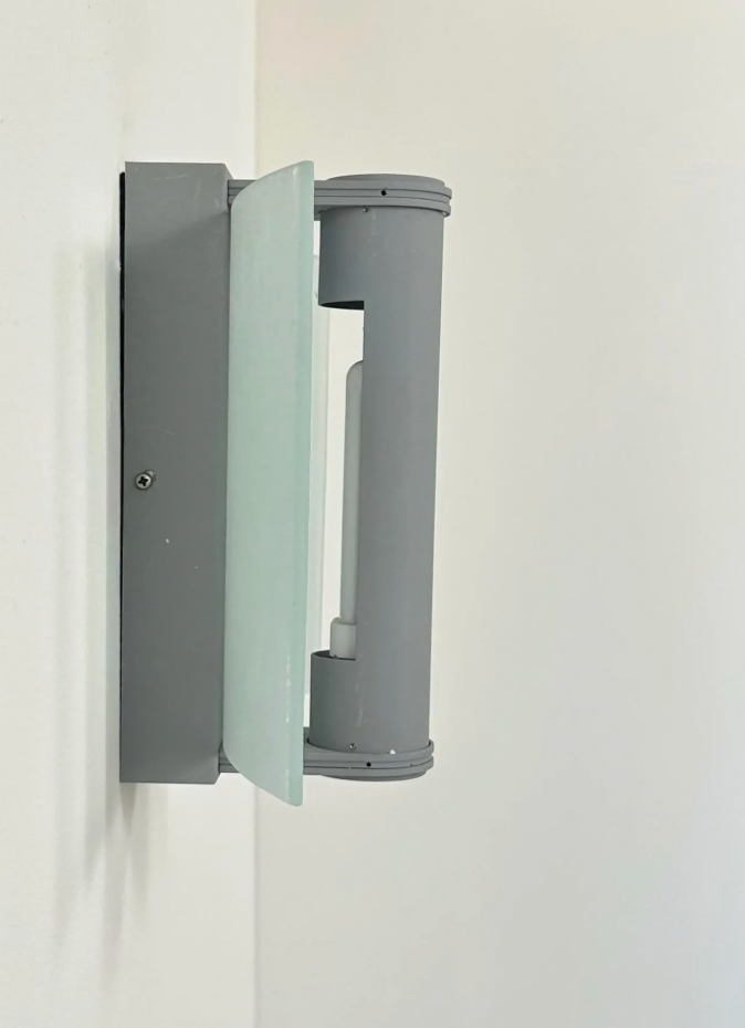 French_Grey_Metal_and_Curved_Sandblasted_Glass_Wall_Sconce,_1980s