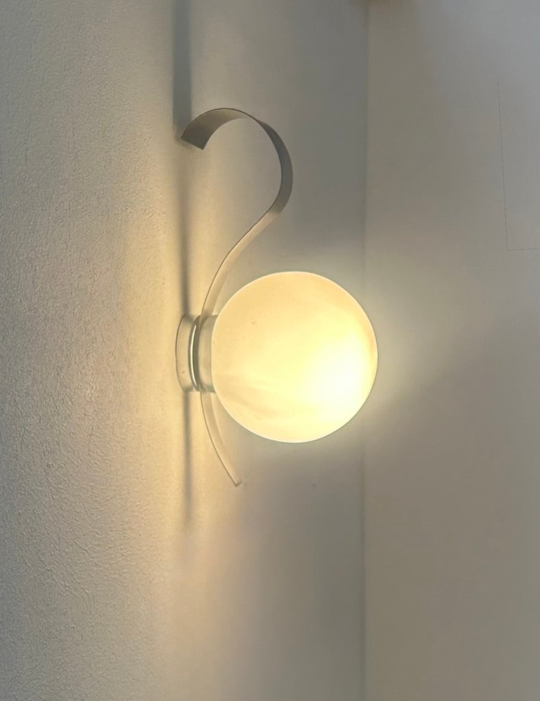 French_Brushed_Metal_and_Opaline_Glass_Wall_Sconce,_1960s