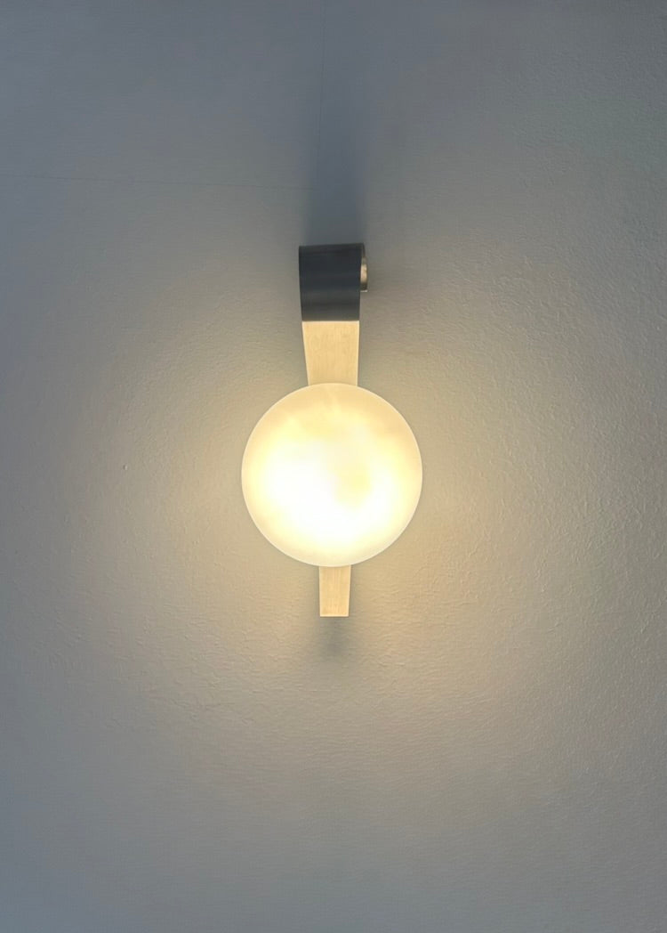 French_Brushed_Metal_and_Opaline_Glass_Wall_Sconce,_1960s