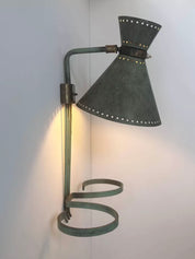 Adjustable_Brass_and_Patinated_Green_Wall_Light,_Italy,_1950s