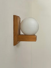 French_Pine_and_Opaline_Glass_Wall_Light,_1970s