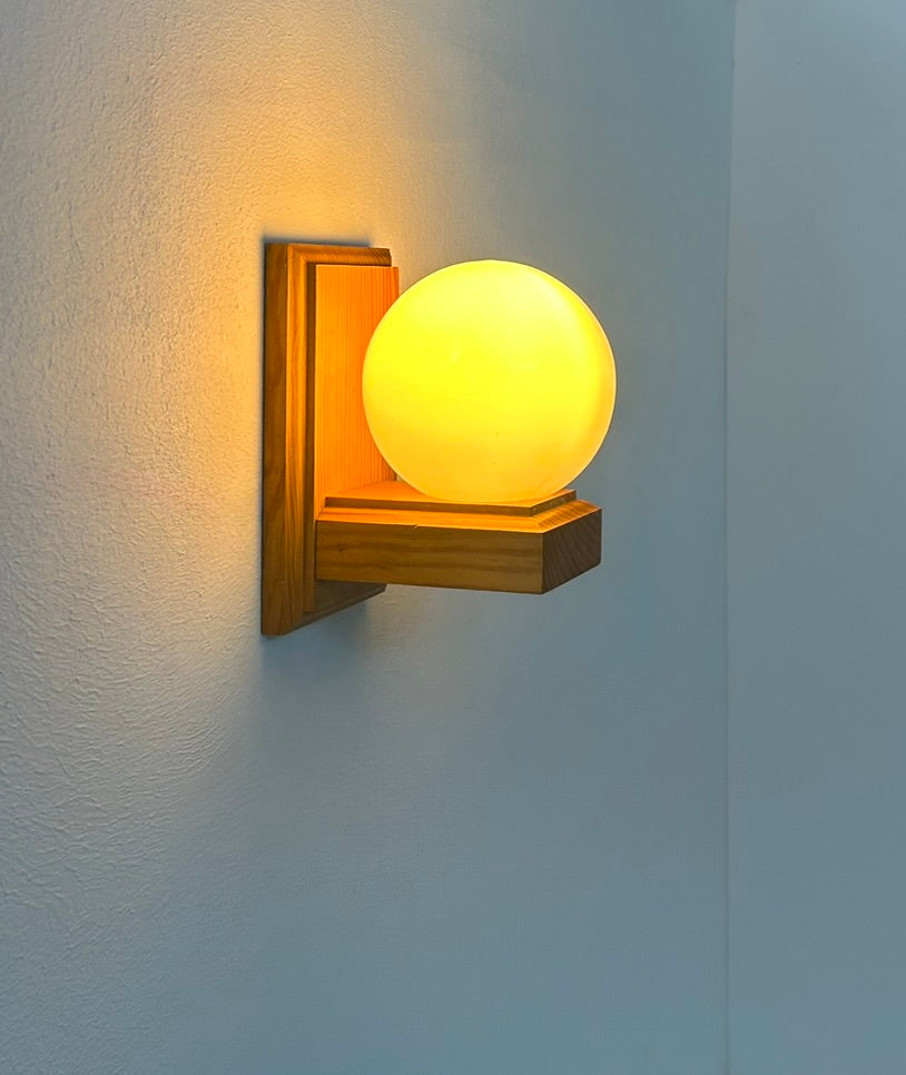 French_Pine_and_Opaline_Glass_Wall_Light,_1970s