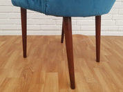 Retro_Velvet_Armchair_in_Green_Blue_Velour_and_Beech,_Mid_Century_Style,_Europe