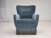 Set_of_Armchair_&_Footstool,_Blue_Velour_&_Oak_Legs_1970s_Denmark