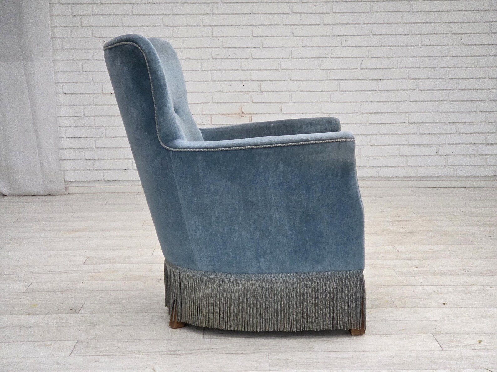 Set_of_Armchair_&_Footstool,_Blue_Velour_&_Oak_Legs_1970s_Denmark