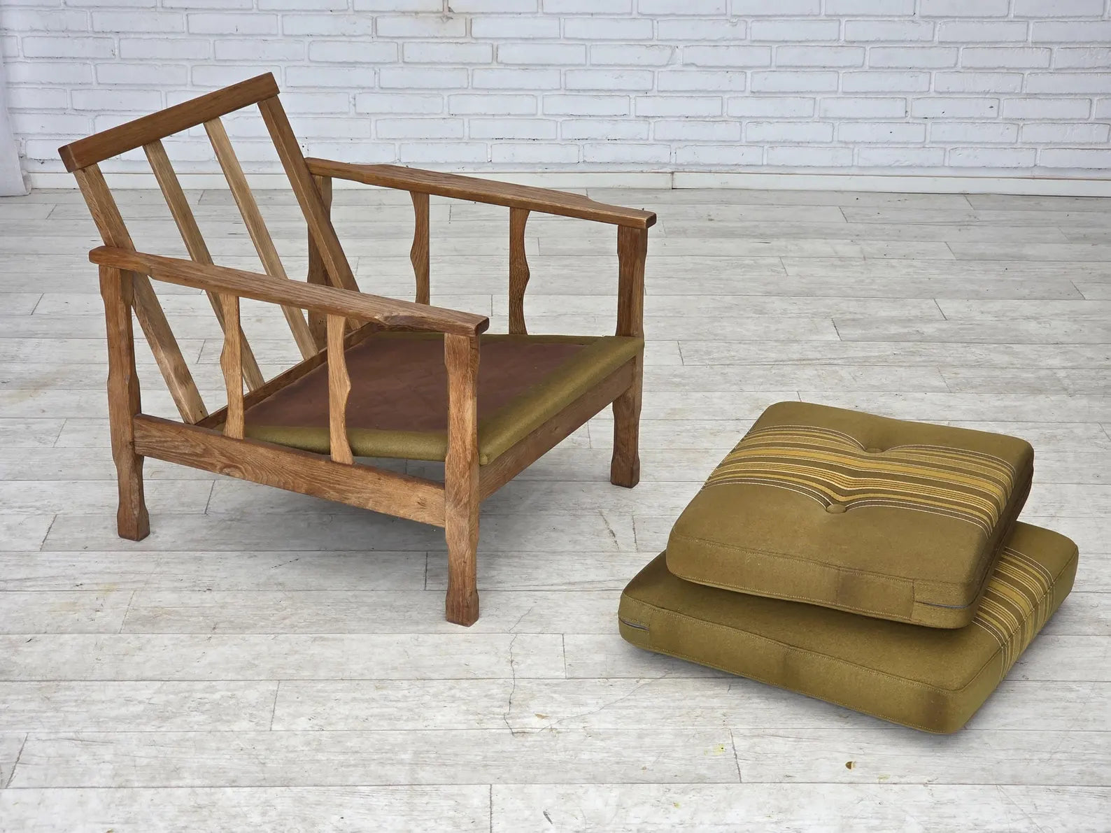 Armchair,_Oak_Frame_&_Wool_Upholstery,_1970s_Denmark
