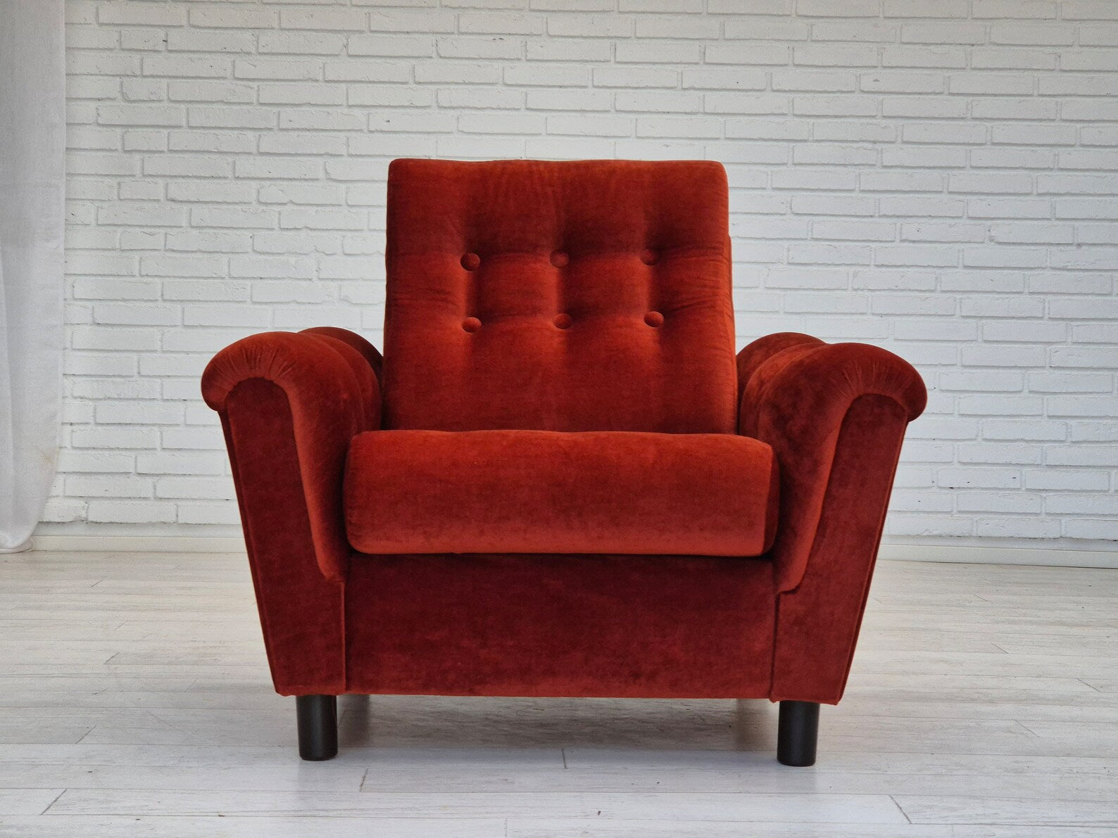 Armchair,_Red_Velour_Upholstery,_1980s_Denmark