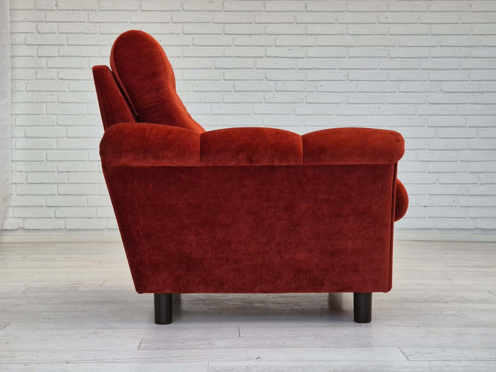 Armchair,_Red_Velour_Upholstery,_1980s_Denmark