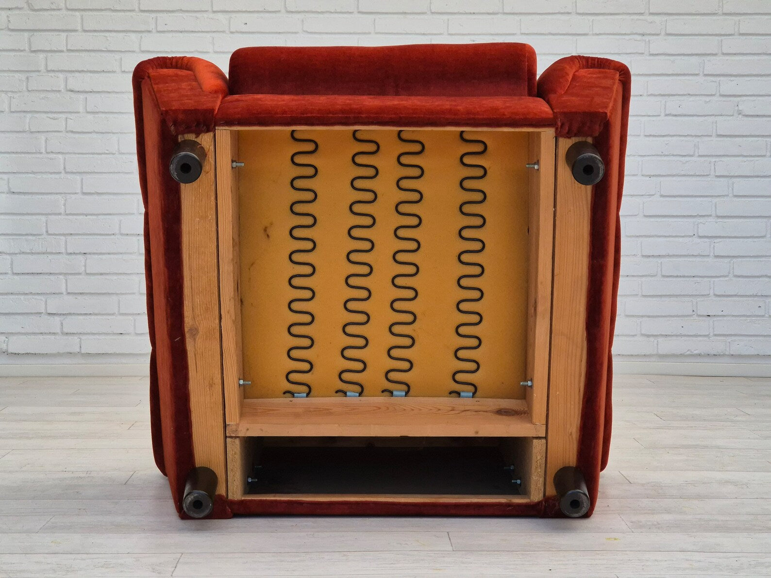 Armchair,_Red_Velour_Upholstery,_1980s_Denmark