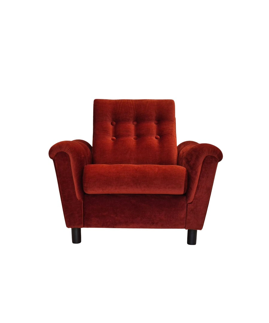 Armchair,_Red_Velour_Upholstery,_1980s_Denmark
