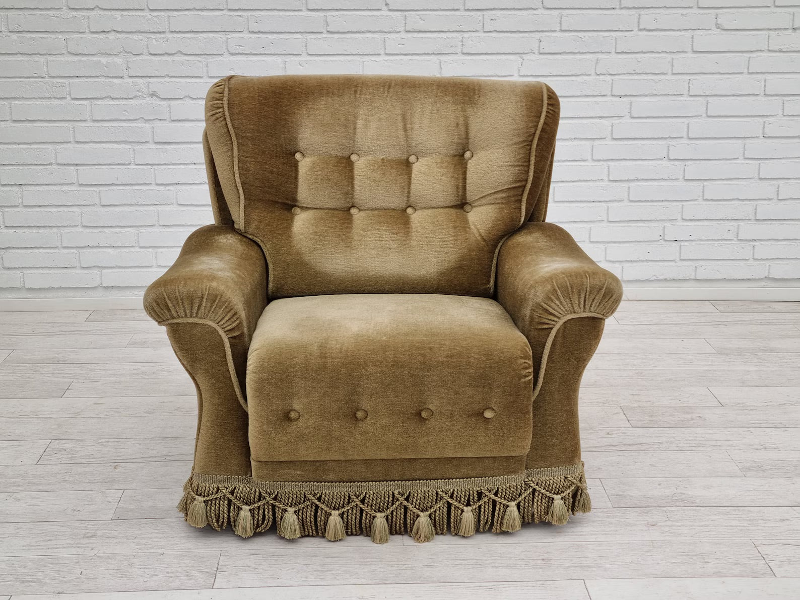 Armchair,_Velour_Upholstery_&_Brass_Springs,_1970s_Denmark