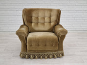 Armchair,_Velour_Upholstery_&_Brass_Springs,_1970s_Denmark