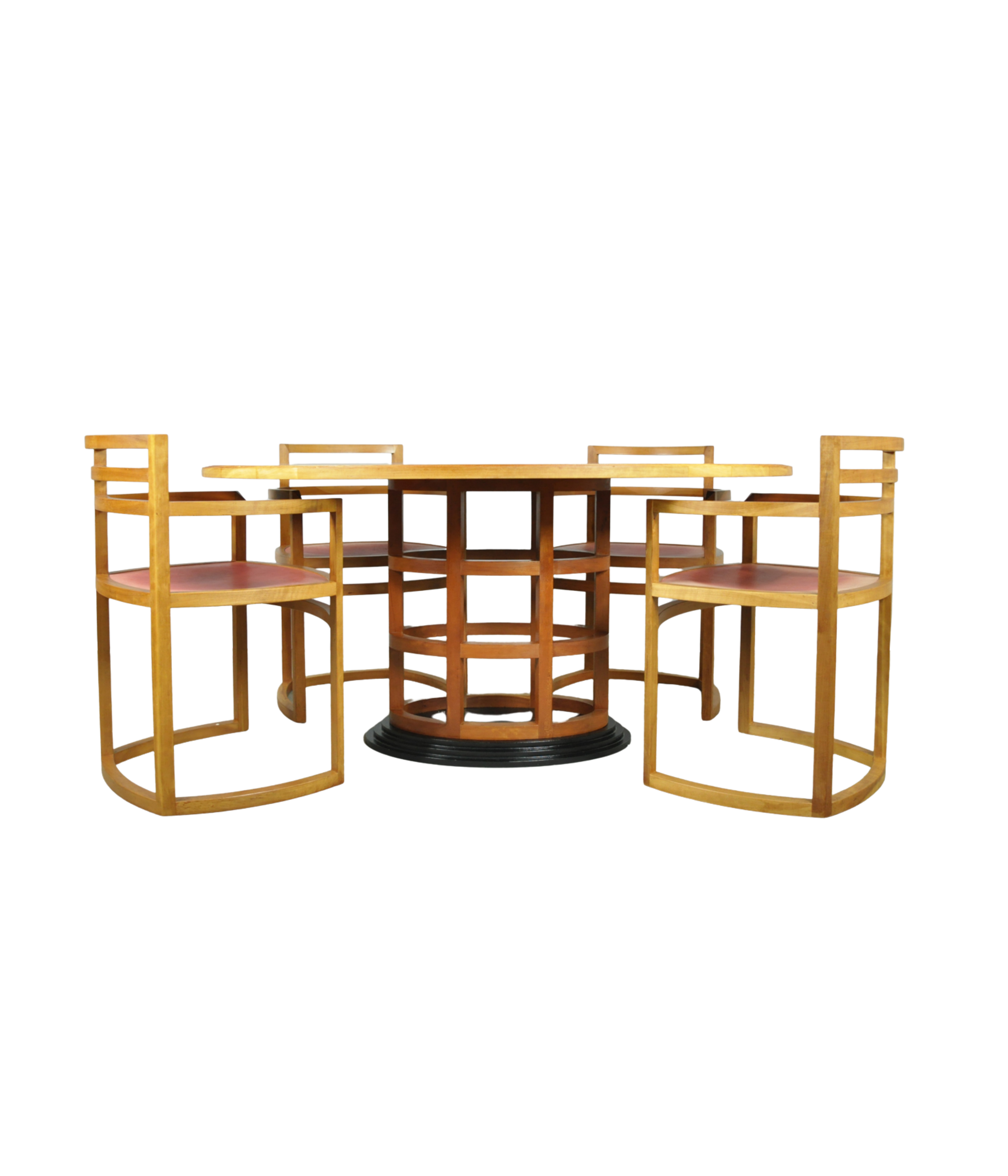 Art_Deco_Dining_Set_in_Fruitwood_with_Oval_Pedestal_Table_and_6_Chairs,_Netherlands_1980s