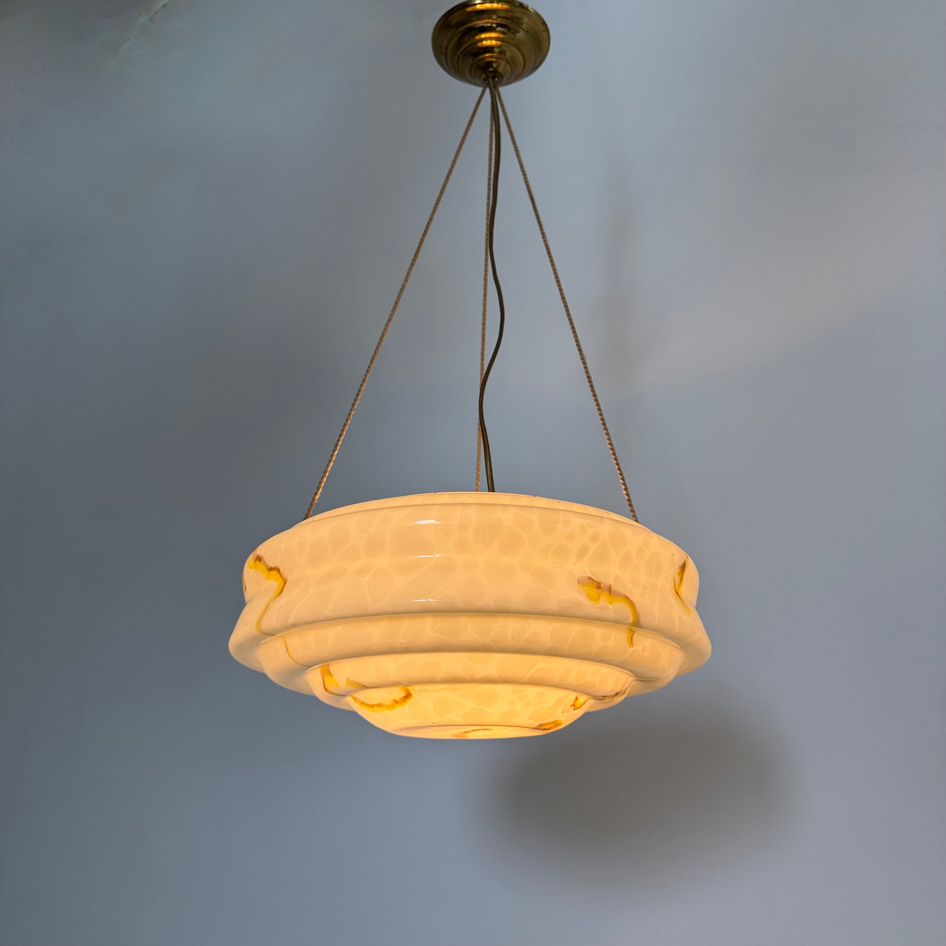 Art_Deco_Glass_Hanging_Lamp_with_Brass_and_Rope_Suspension,_1950s