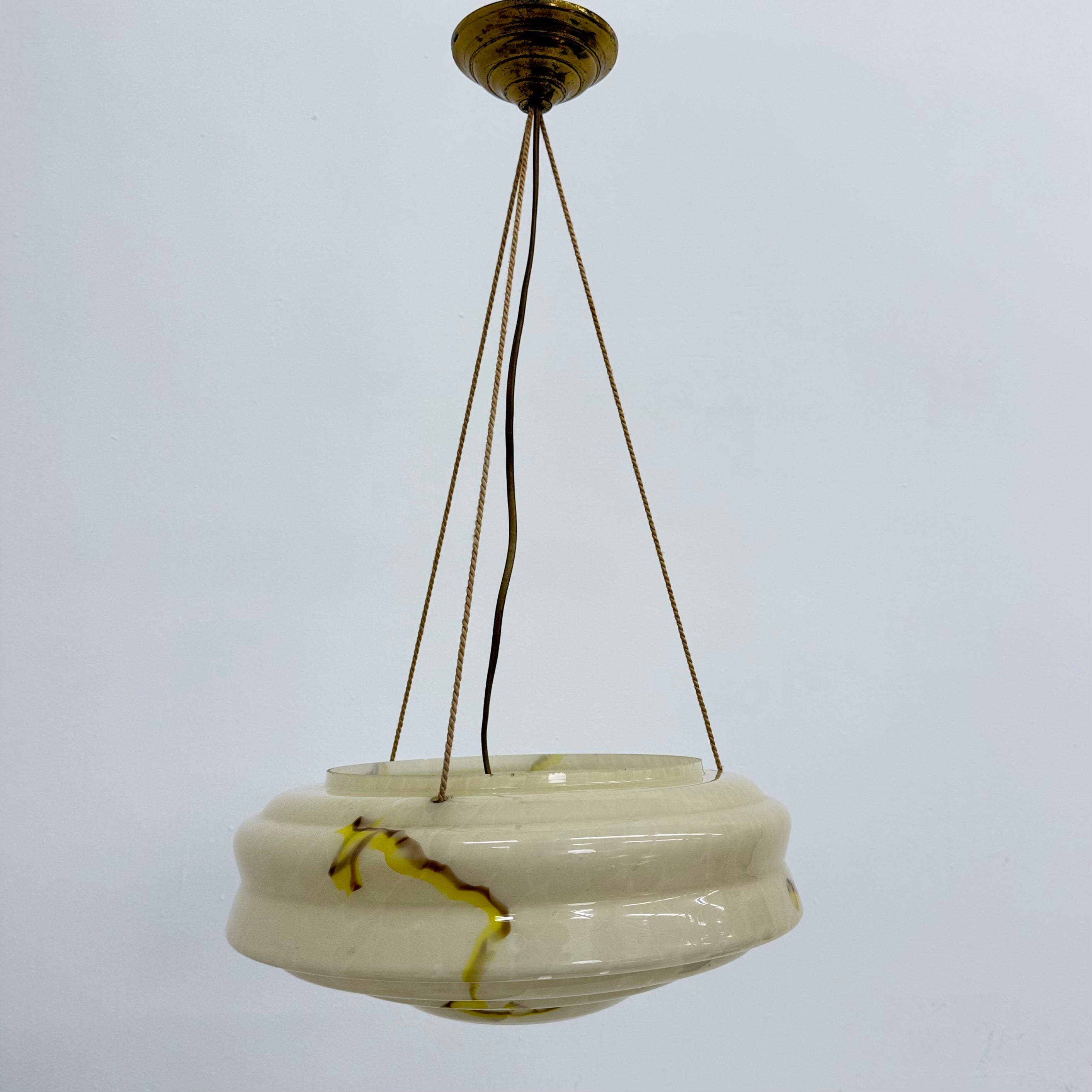 Art_Deco_Glass_Hanging_Lamp_with_Brass_and_Rope_Suspension,_1950s