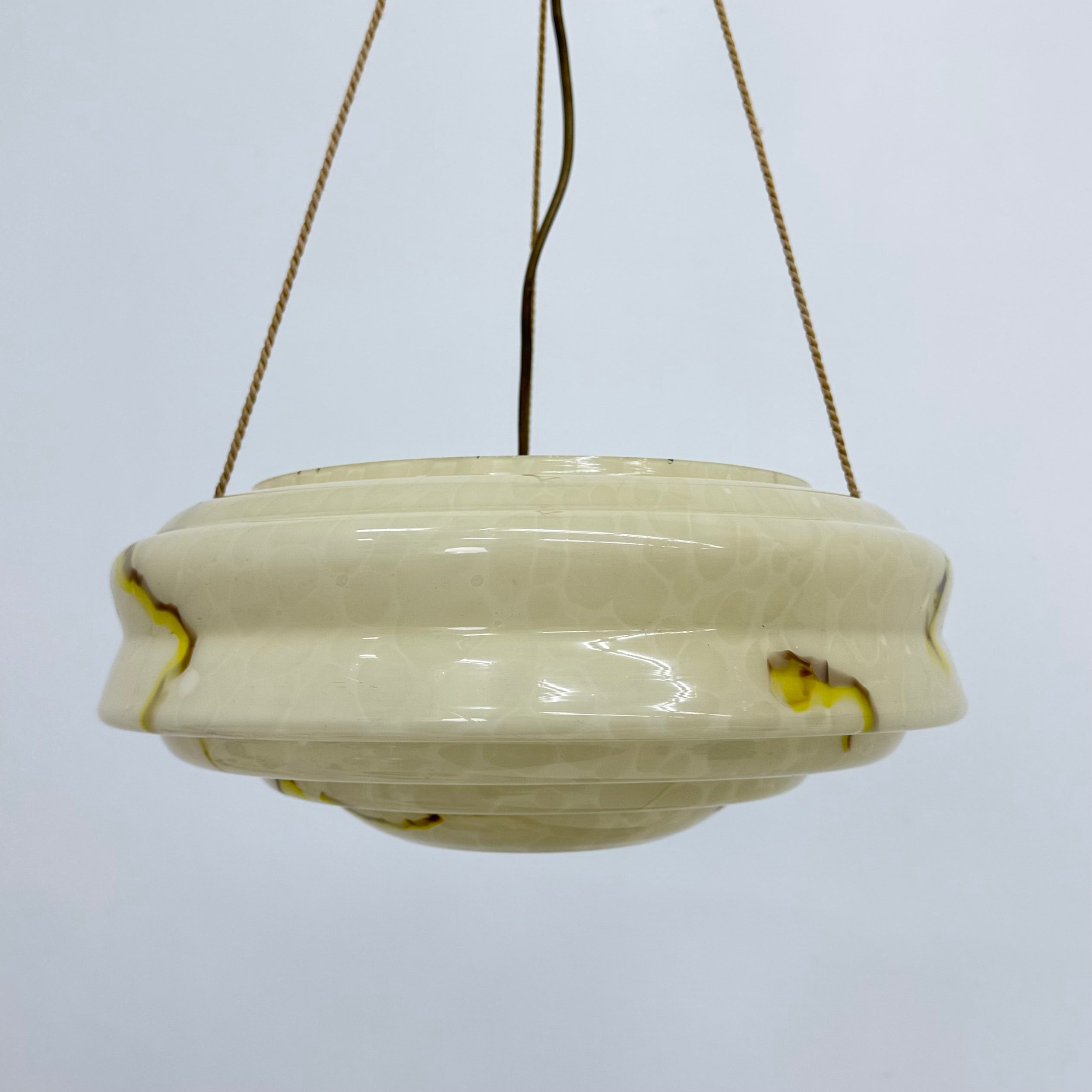 Art_Deco_Glass_Hanging_Lamp_with_Brass_and_Rope_Suspension,_1950s