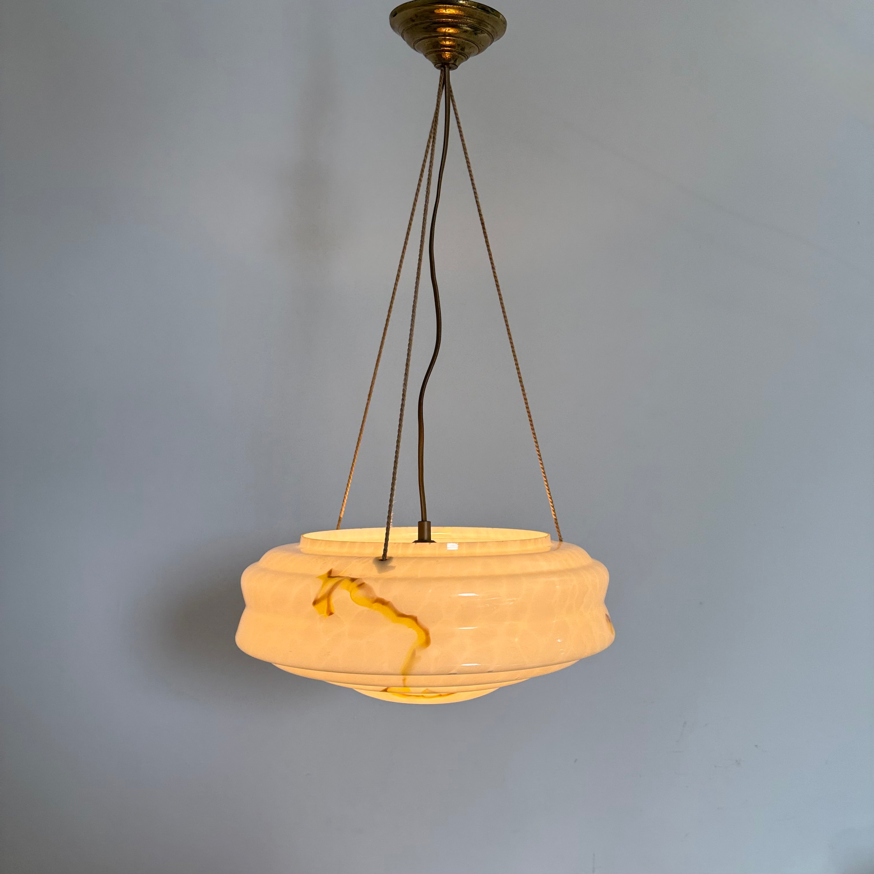 Art_Deco_Glass_Hanging_Lamp_with_Brass_and_Rope_Suspension,_1950s