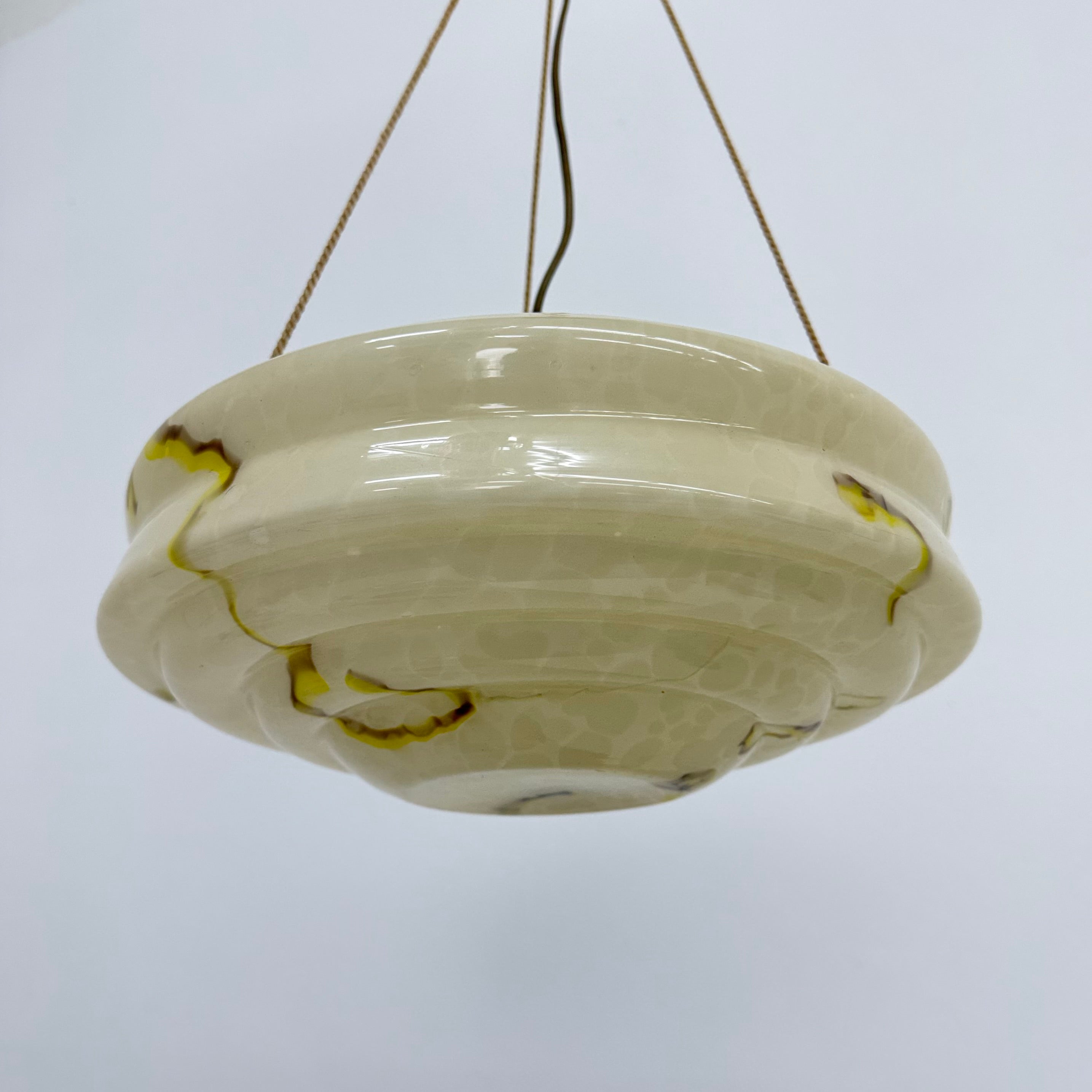 Art_Deco_Glass_Hanging_Lamp_with_Brass_and_Rope_Suspension,_1950s