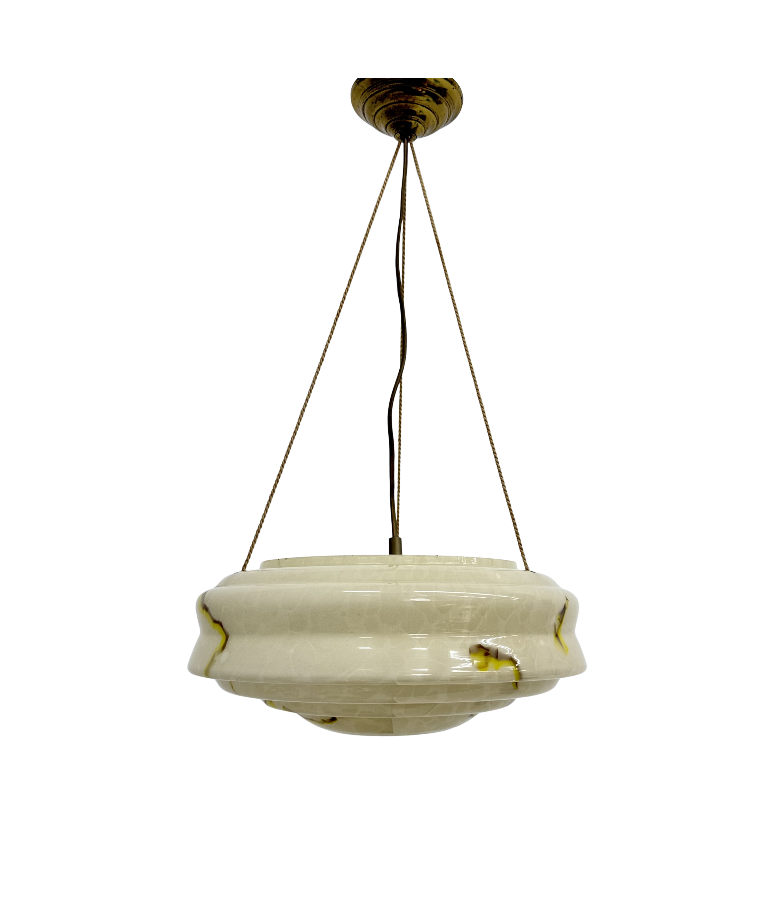 Art_Deco_Glass_Hanging_Lamp_with_Brass_and_Rope_Suspension,_1950s
