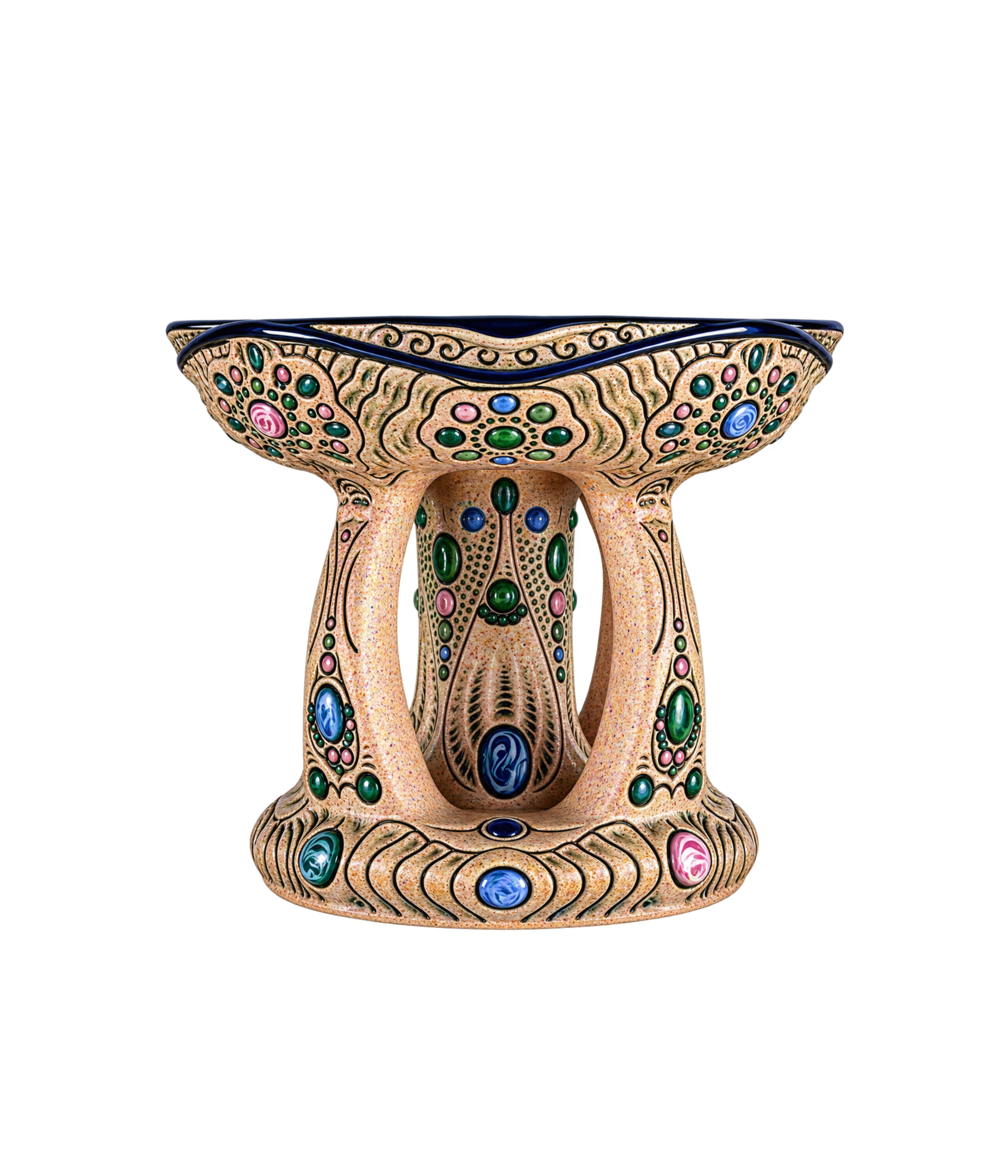 Art_Deco_Hand-Painted_Ceramic_Riser_with_Gem_Motifs_by_Amphora,_Czechoslovakia,_1930s